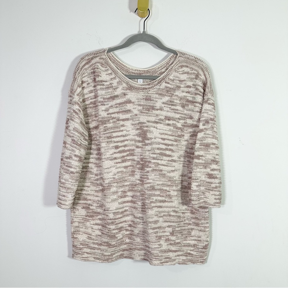 J. JIll PureJill Marled Pink Beige Scoop Neck 3/4 Sleeve Knit Sweater